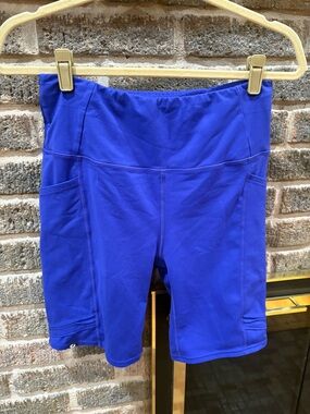 oiselle Blue High-Waist Bike Shorts with Side Pockets